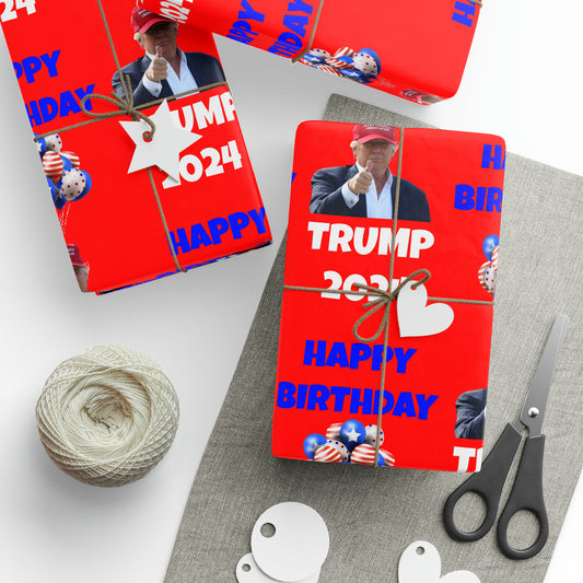 Happy Birthday Trump 2024 Red MAGA Birthday Gift Present Wrapping Paper