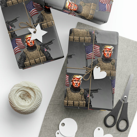 Trump Gun Soldier Happy Birthday MAGA Birthday Gift Present Wrapping Paper