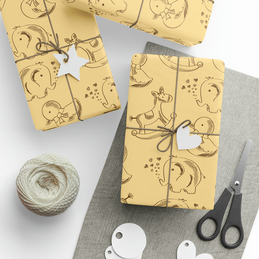 Baby Shower Neutral Vintage Toys Retro Drawing Cartoon Present Birthday Gift Wrapping Papers