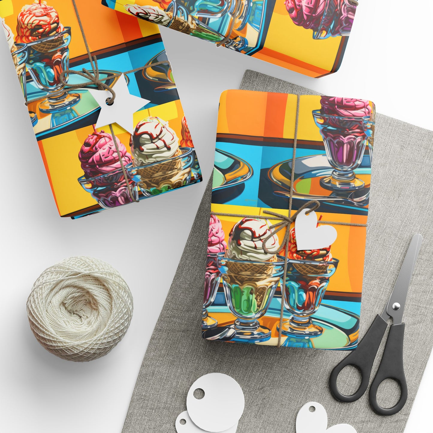 Ice Cream Sundaes High Definition Happy Birthday Gift Present Holiday Wrapping Paper