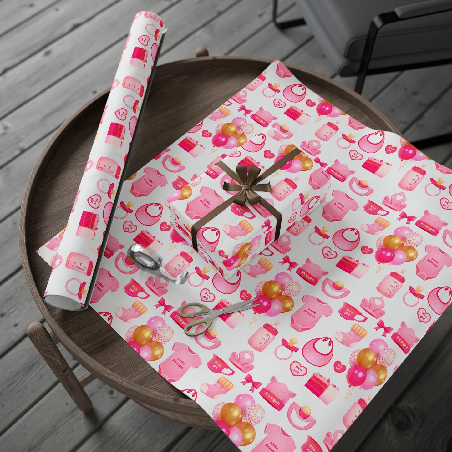 Girl Pink Baby Shower Toys Drawing Cartoon Present Birthday Gift Wrapping Papers