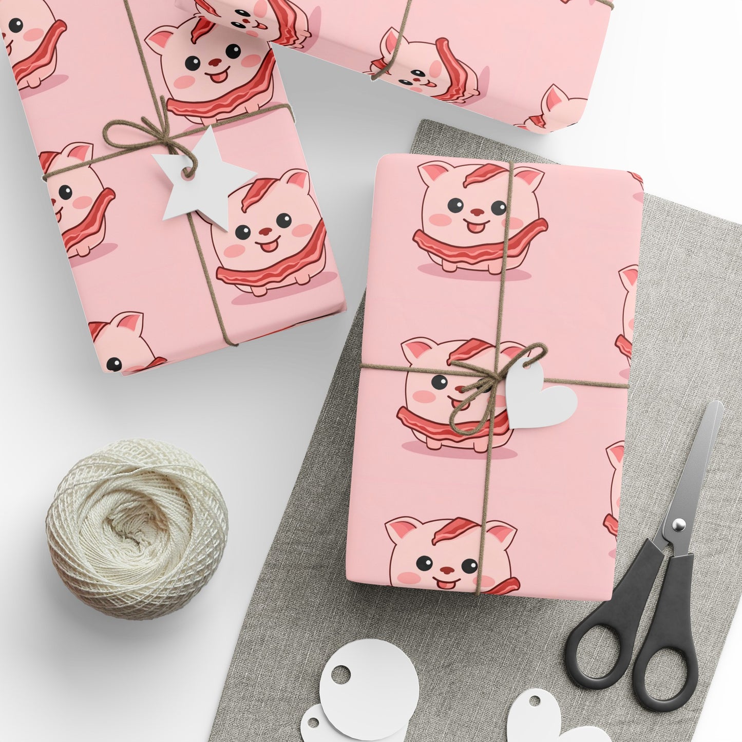 Cute Pig with Bacon Pink High Definition Birthday Gift Present Holiday Wrapping Paper