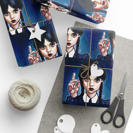 Wednesday Adams Ortega Cartoon holiday present Birthday Gift Wrapping Papers