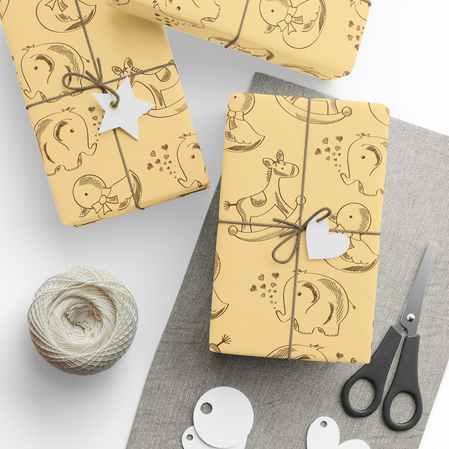 Baby Shower Neutral Vintage Toys Retro Drawing Cartoon Present Birthday Gift Wrapping Papers