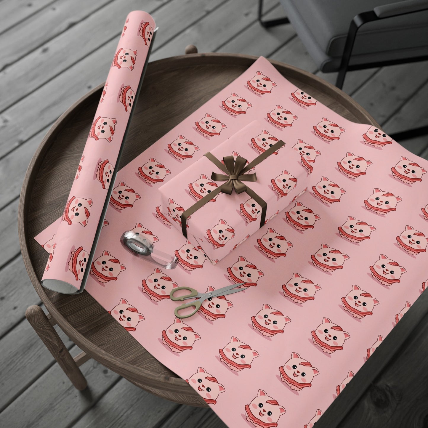 Cute Pig with Bacon Pink High Definition Birthday Gift Present Holiday Wrapping Paper