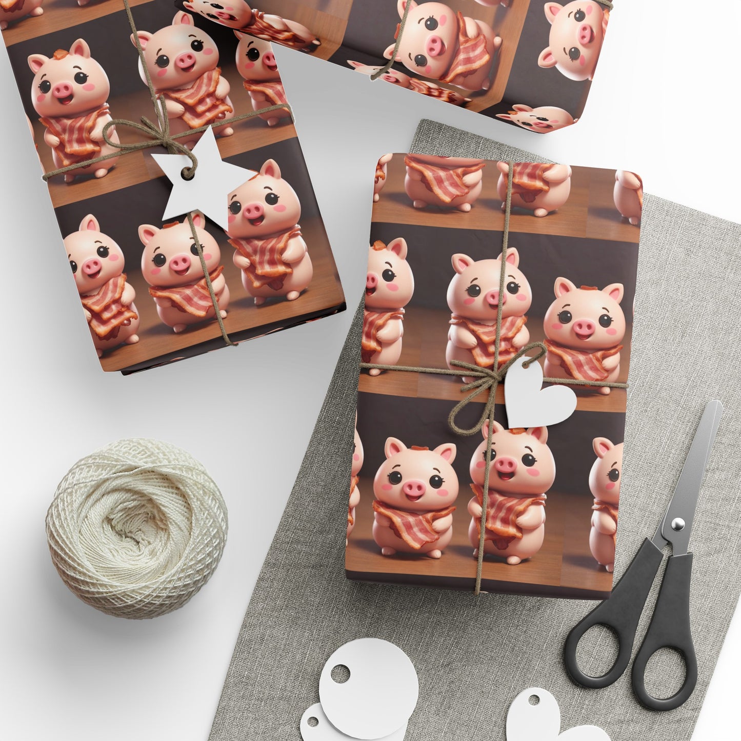 Cute Three Pigs with Bacon High Definition Birthday Gift Present Holiday Wrapping Paper