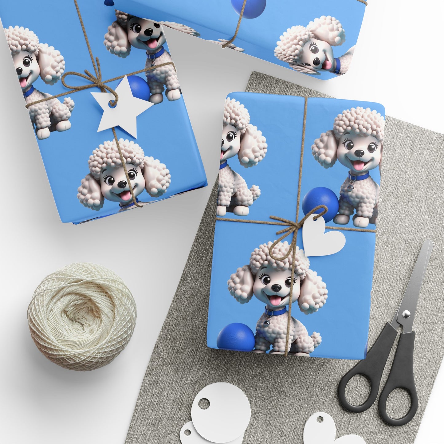 Poodle with ball Puppy Blue Birthday Gift Present Holiday Wrapping Paper