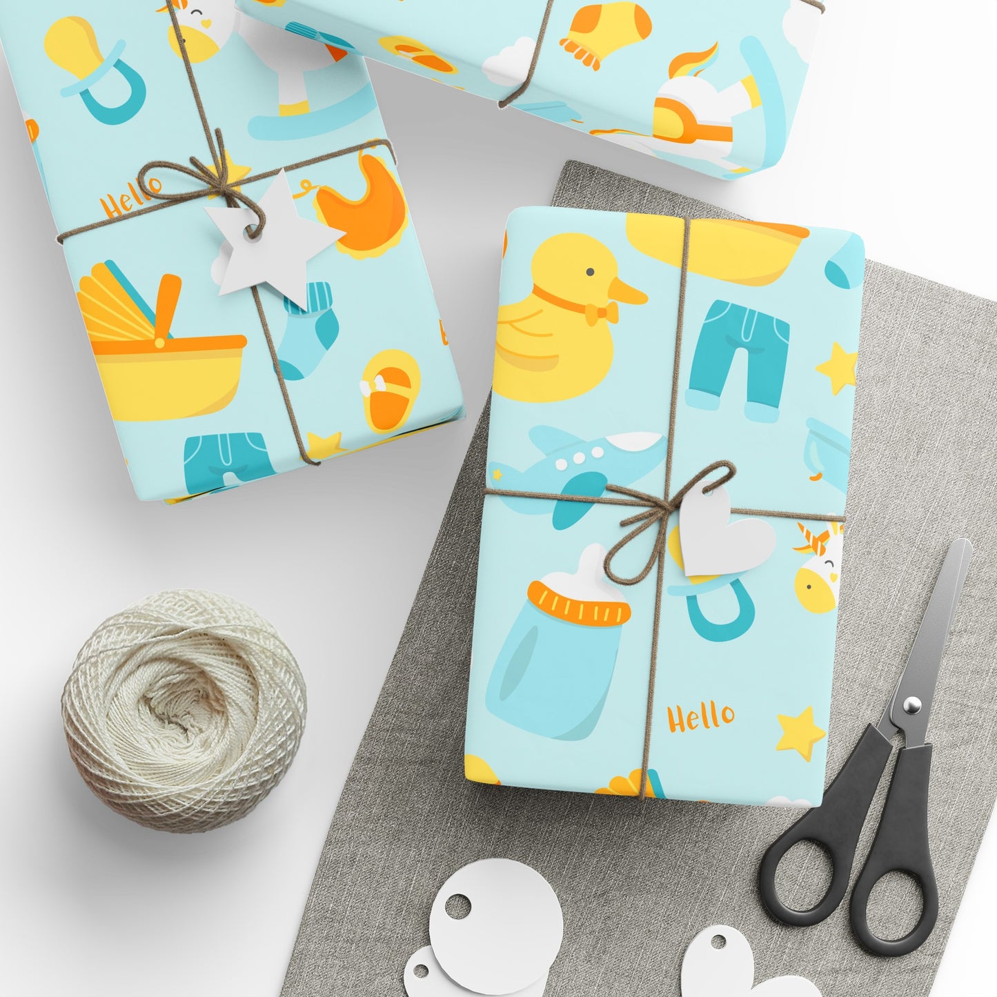 Boy Blue Baby Shower Toys Drawing Cartoon Present Birthday Gift Wrapping Papers