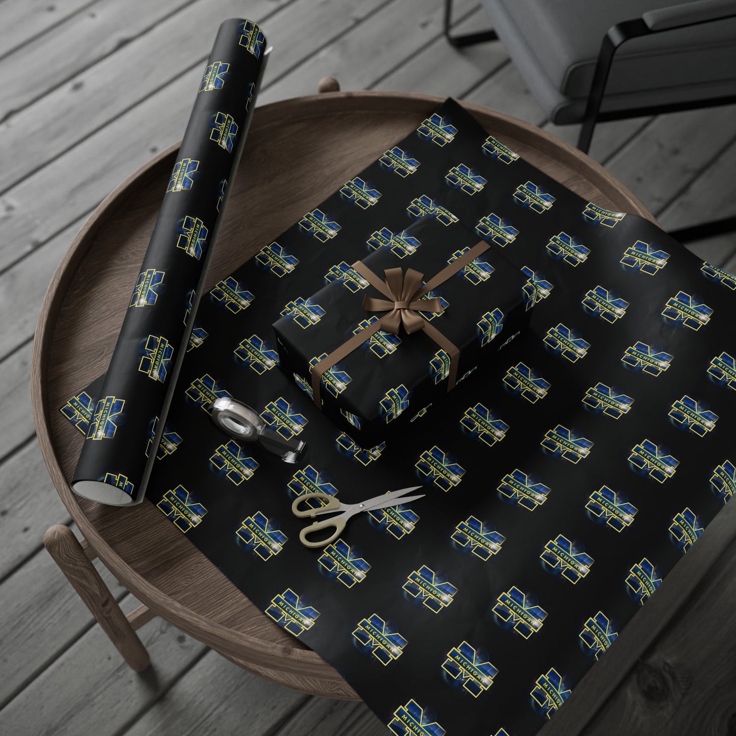 Michigan Wolverines Birthday Gift Wrapping Paper football Basketball Holiday