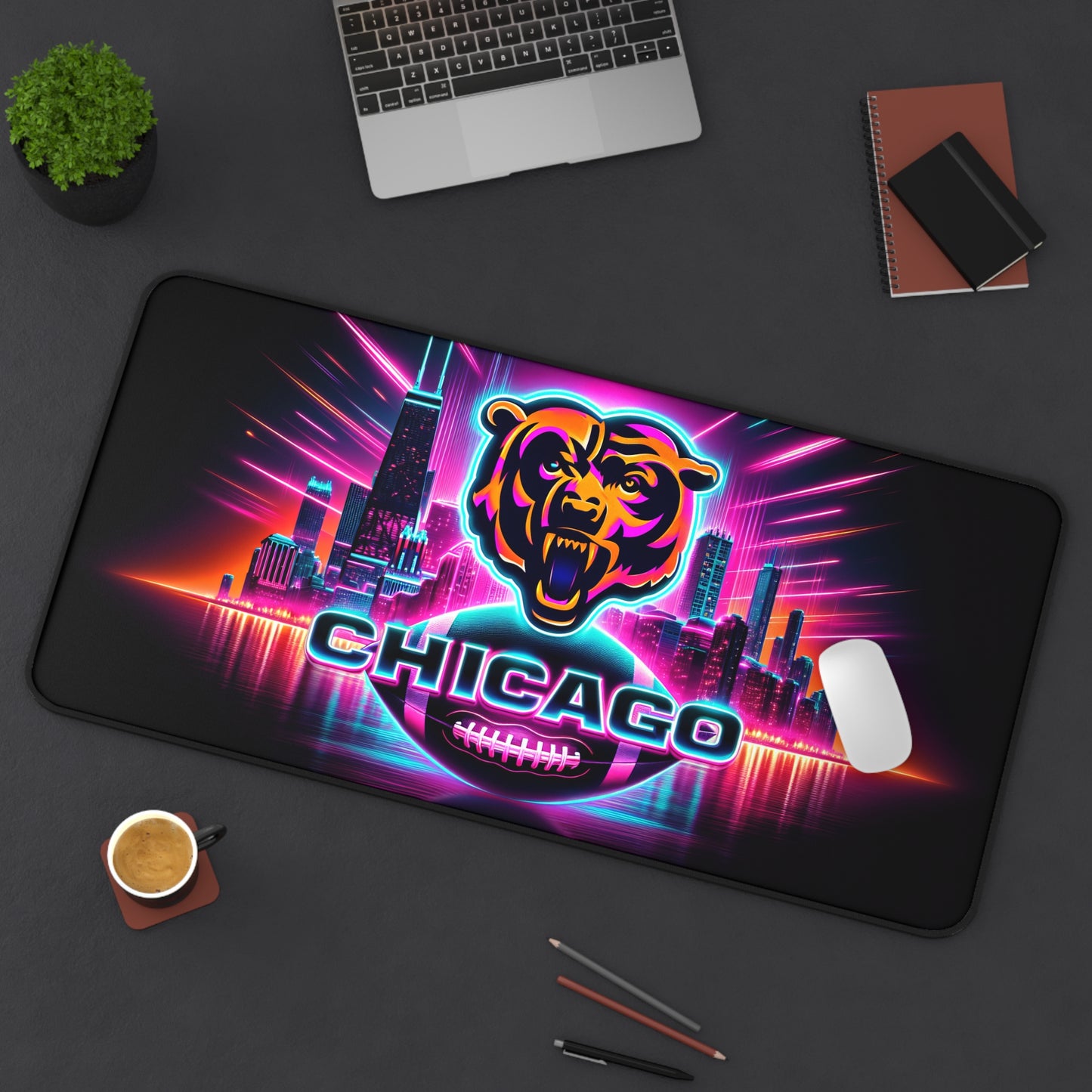 Chicago Bears Retro Neon Cityscape NFL Football High Definition PC Desk Mat Mousepad