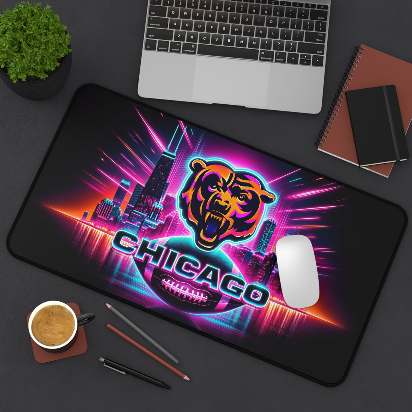 Chicago Bears Retro Neon Cityscape NFL Football High Definition PC Desk Mat Mousepad