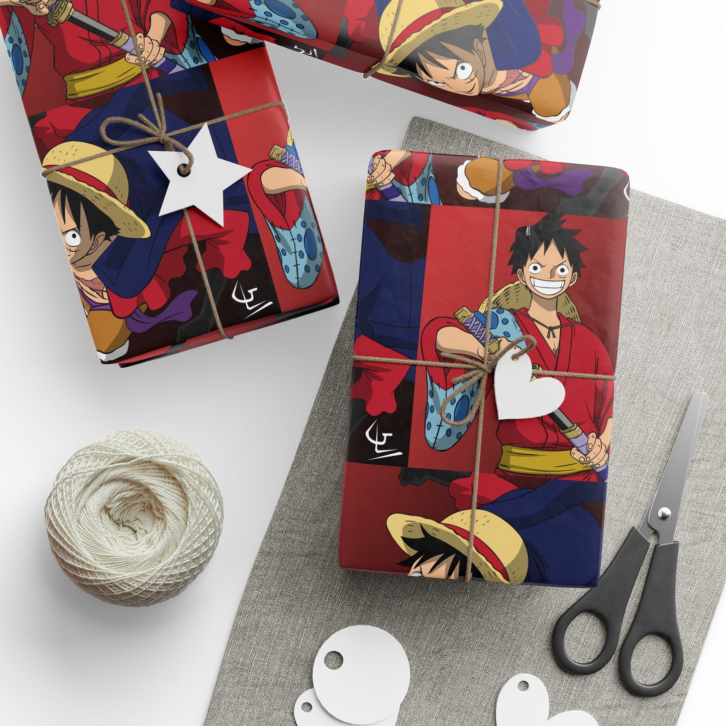 Monkey Luffy Red and Blue Anime Cartoon One Piece Birthday Gift Wrapping Papers