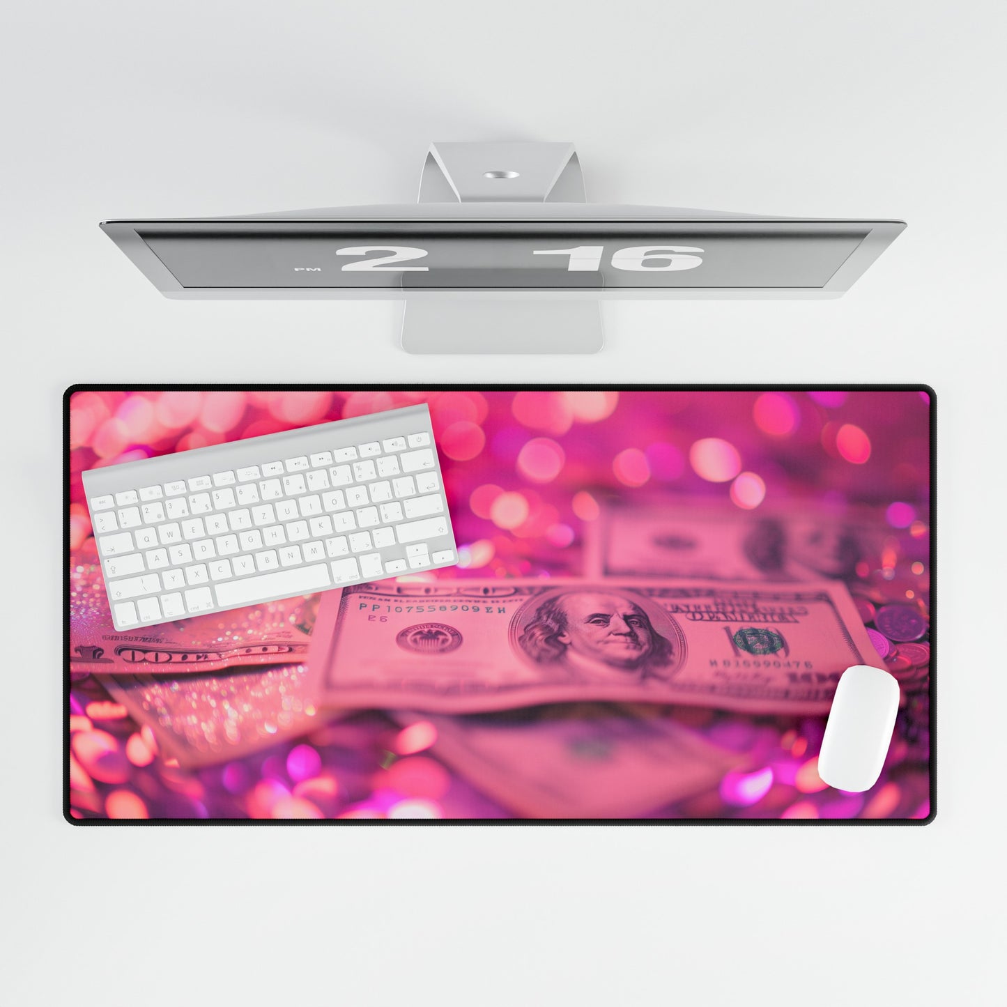 Pink Money hundred dollar bills glitter girl High Definition Desk Mat Mousepad