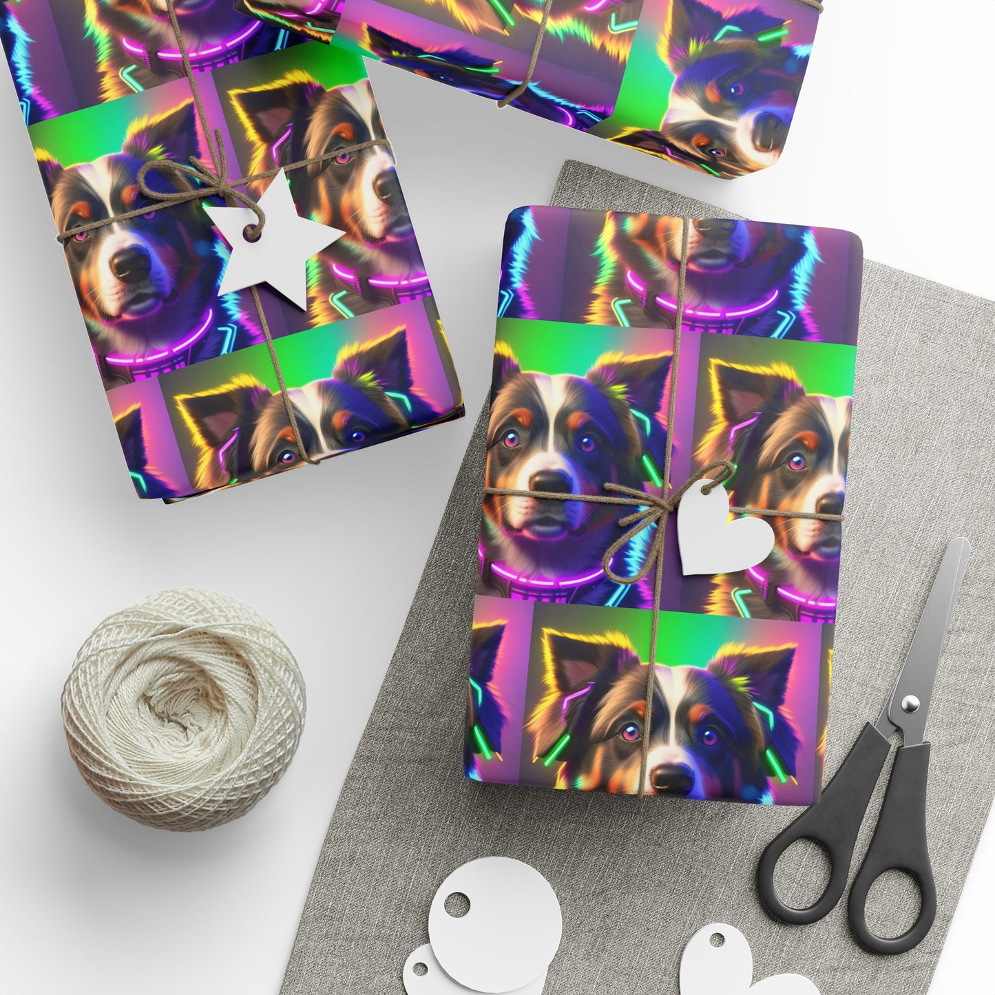 Australian Shepard Retro Cyber Birthday Gift Present Holiday Wrapping Paper Dog