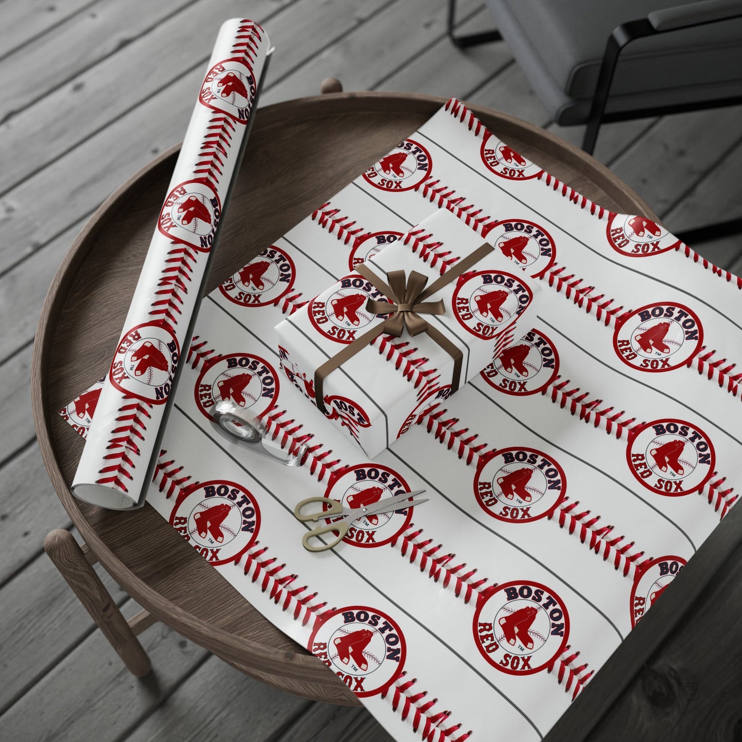 Boston Red Sox Baseball Birthday Gift Wrapping Paper Holiday