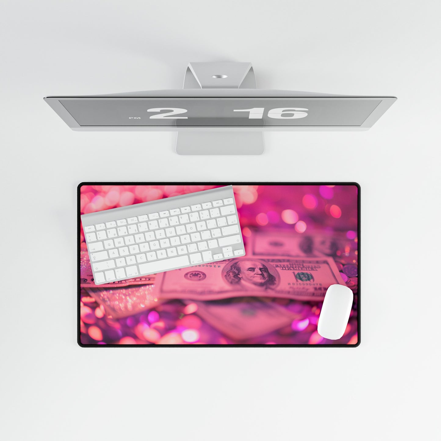 Pink Money hundred dollar bills glitter girl High Definition Desk Mat Mousepad