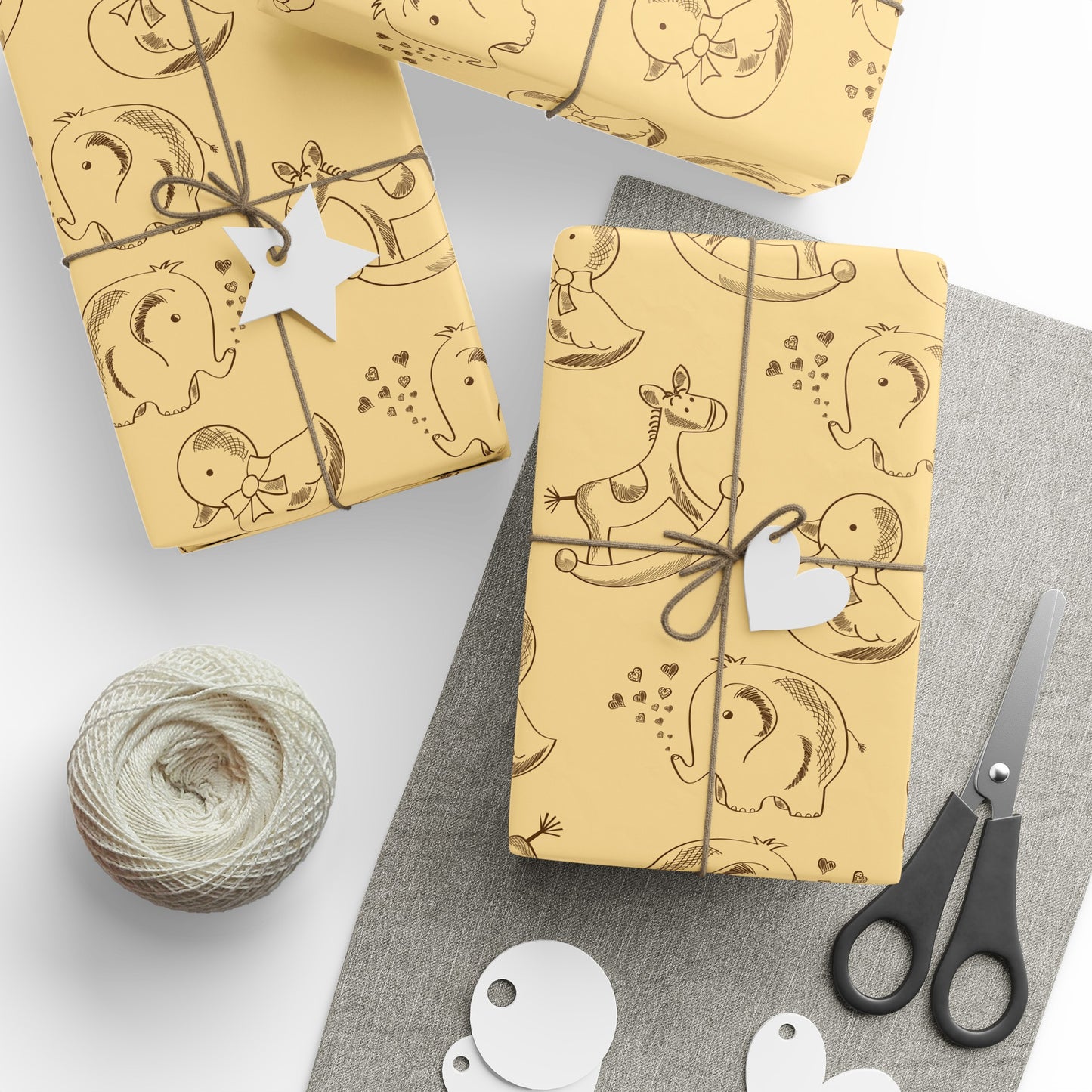 Baby Shower Neutral Vintage Toys Retro Drawing Cartoon Present Birthday Gift Wrapping Papers