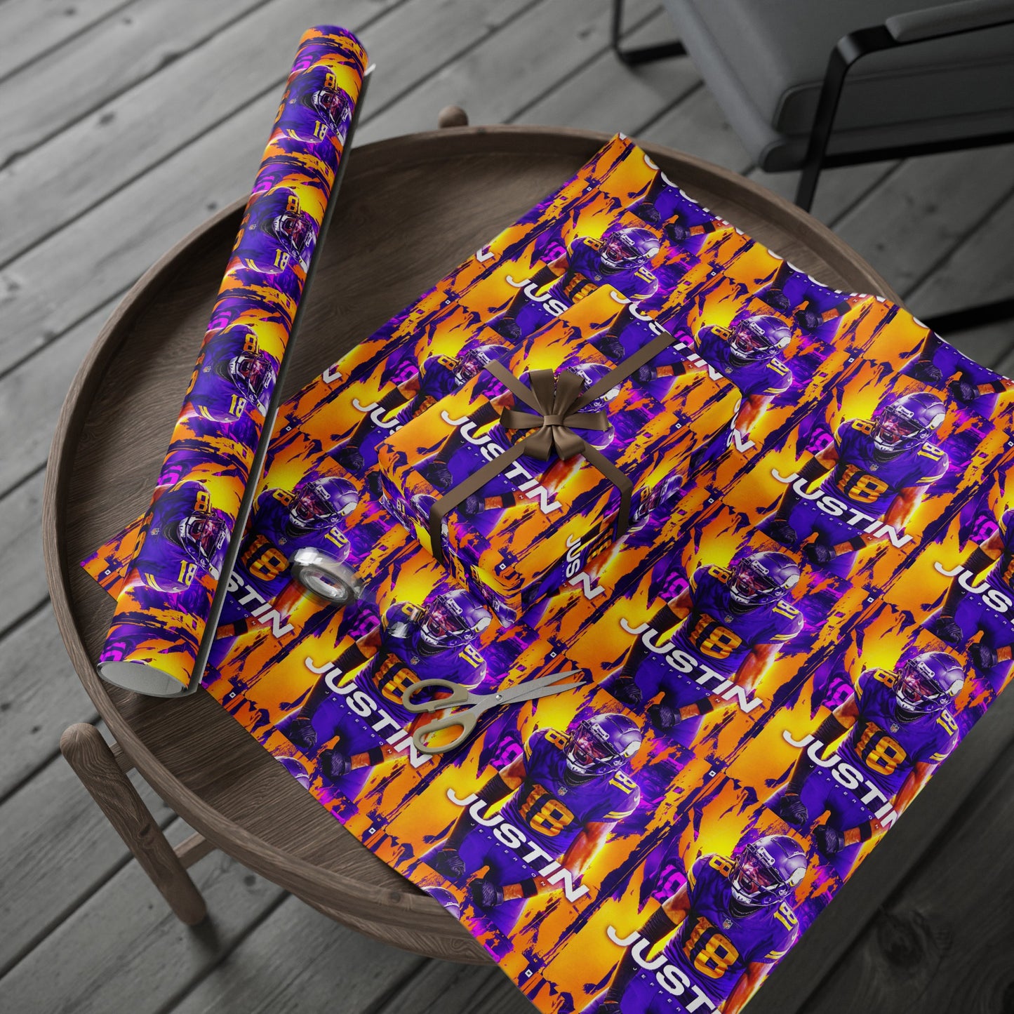 Justin Jefferson Vikings NFL Football Birthday Graduation Gift Wrapping Paper Holiday