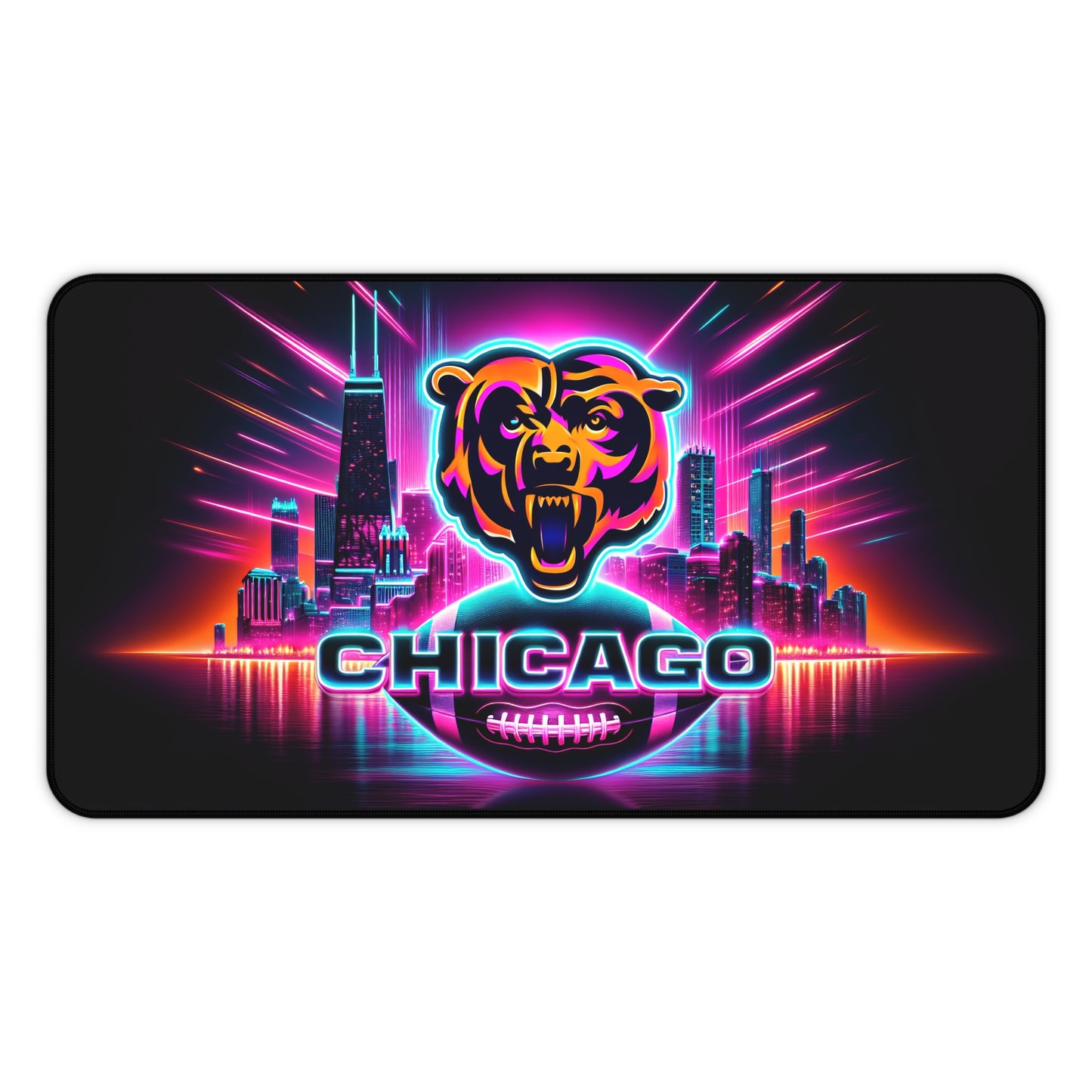 Chicago Bears Retro Neon Cityscape NFL Football High Definition PC Desk Mat Mousepad